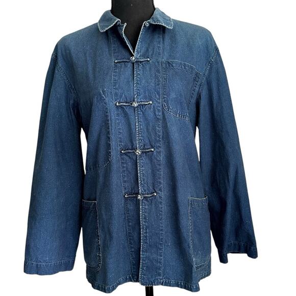 Vintage Shanghai Blue Workers Jacket size US 8-10 Cotton Pockets L’anticher - Picture 1 of 9